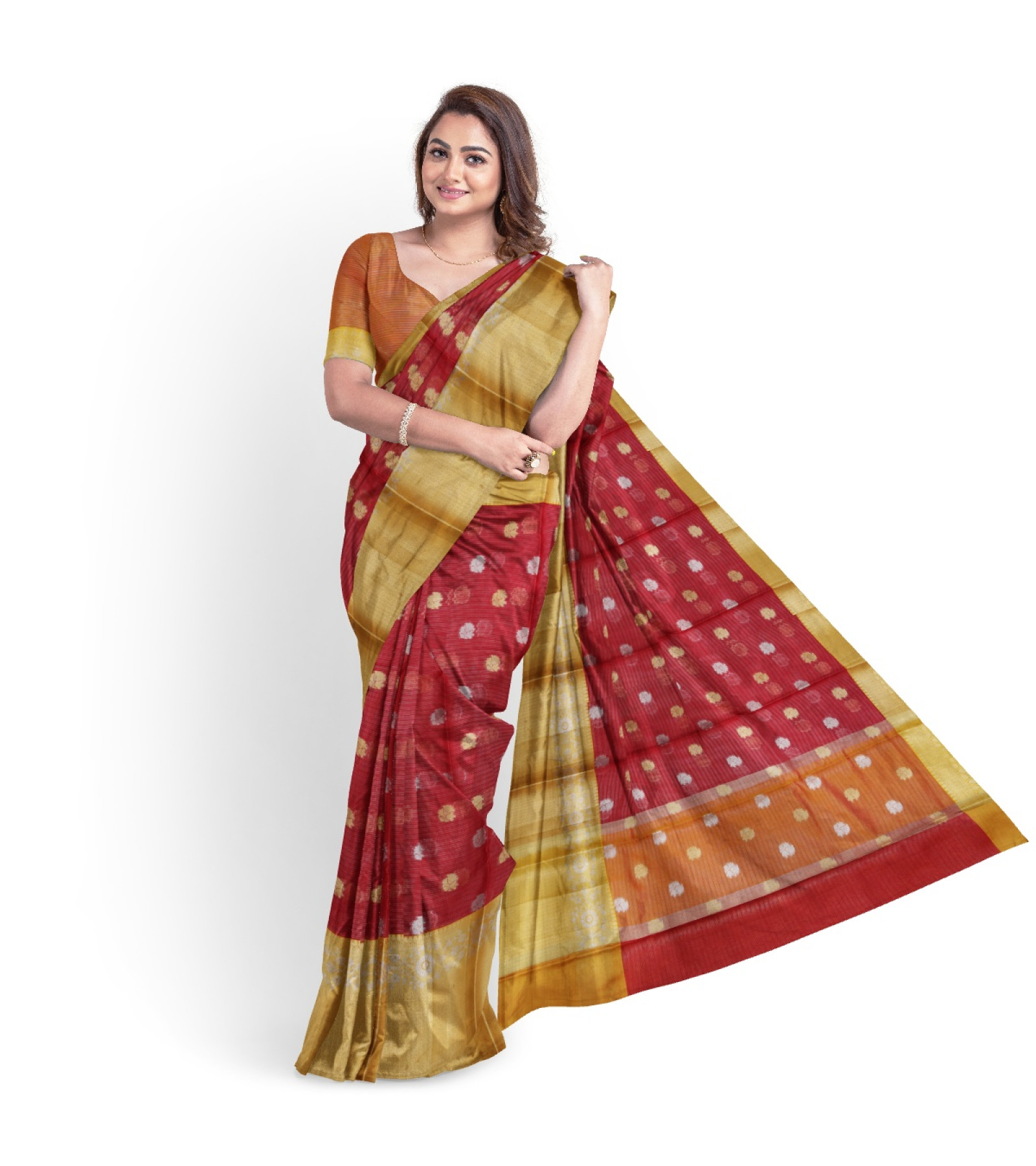 Exclusive Dark Red Embroidered Tussar Saree by Abaranji   